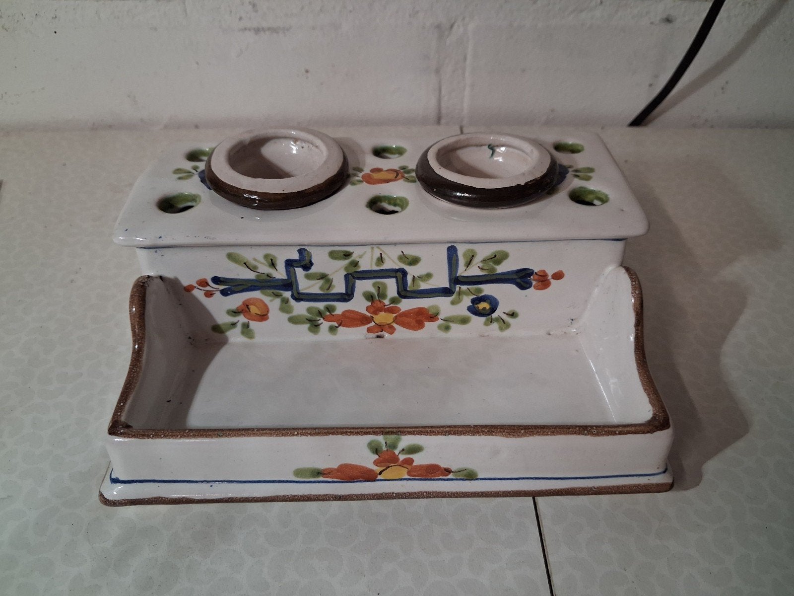 dubbele inktstel met pennenhouder keramiek, Antiek en Kunst, Ophalen of Verzenden