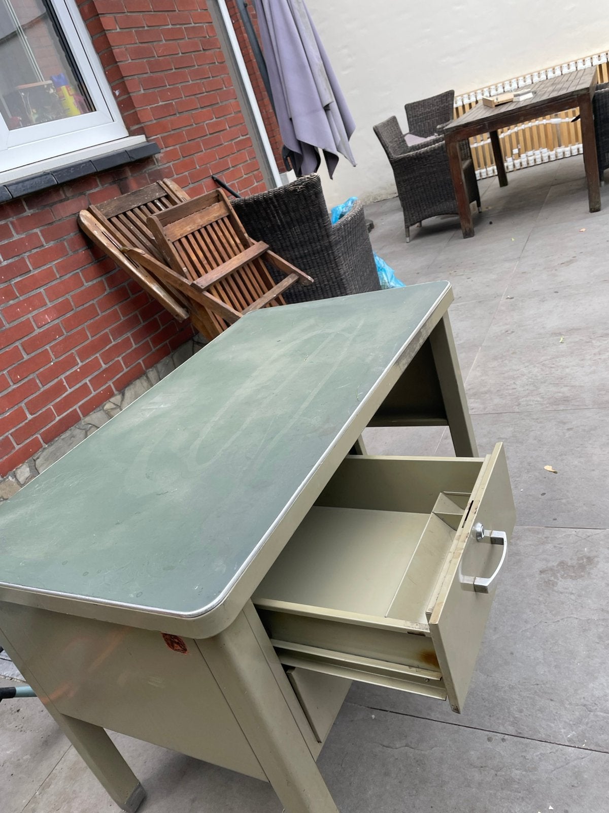 Ijzeren vintage bureel, Métal, Vintage, 106 cm, Vert