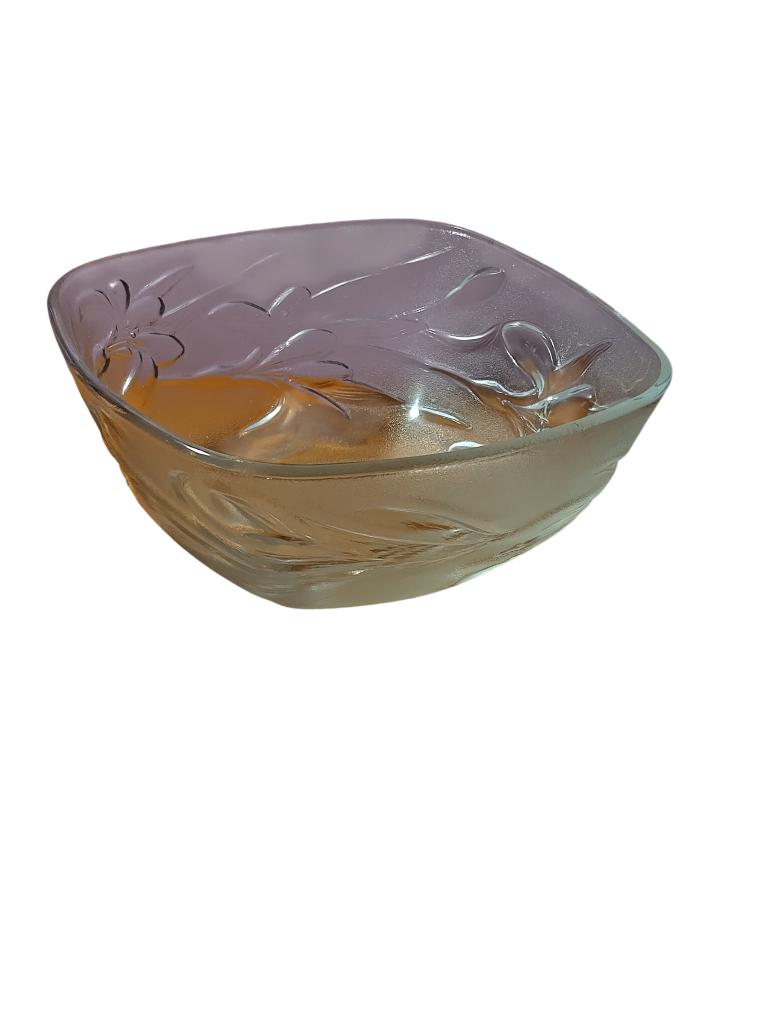 Saladier en verre fleurs incrustées Covetro IT 23,5cm H 10cm, Antiquités & Art, Enlèvement