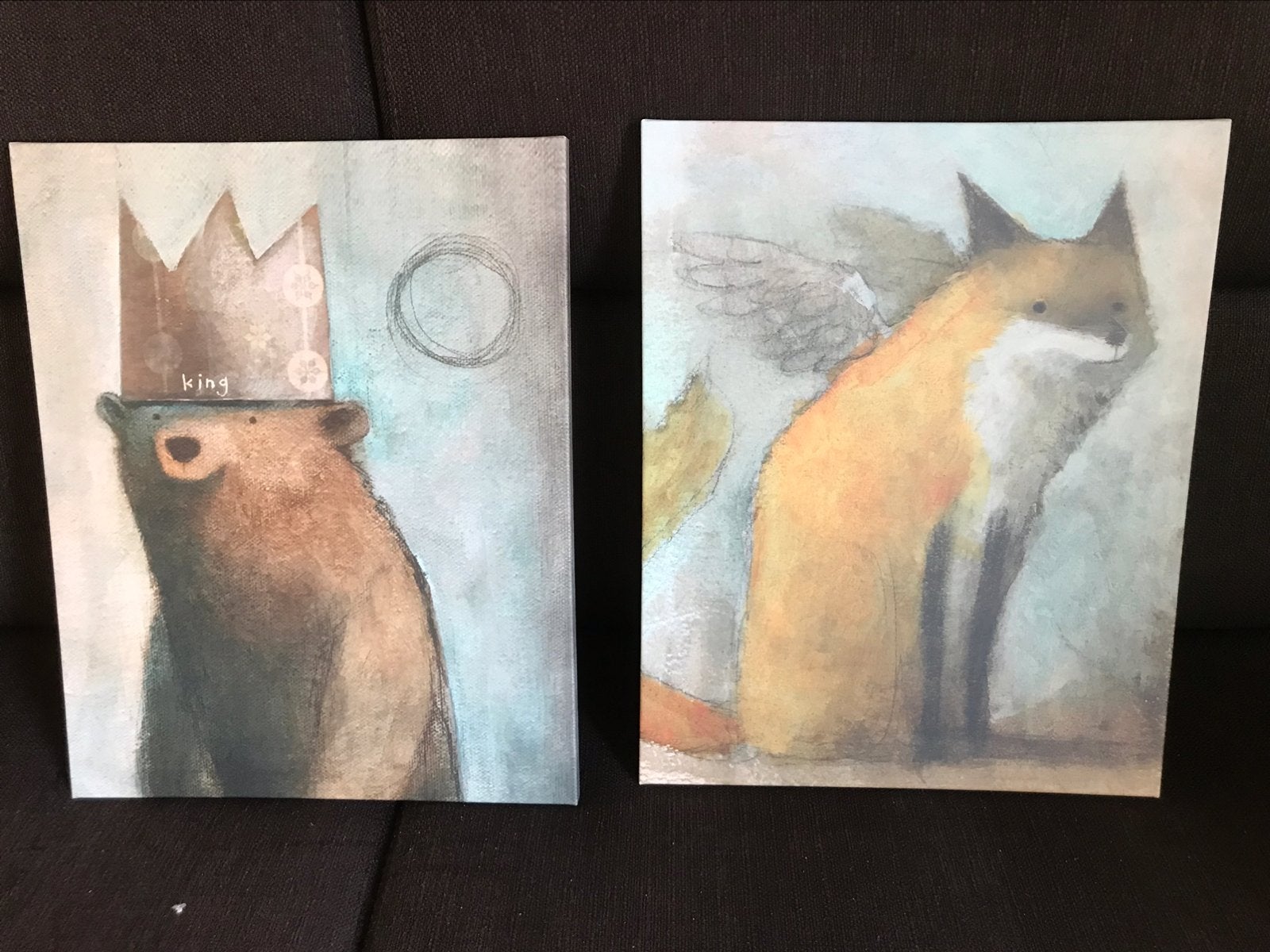 Twee schilderijen, babydieren, 40x50 cm, Zo goed als nieuw