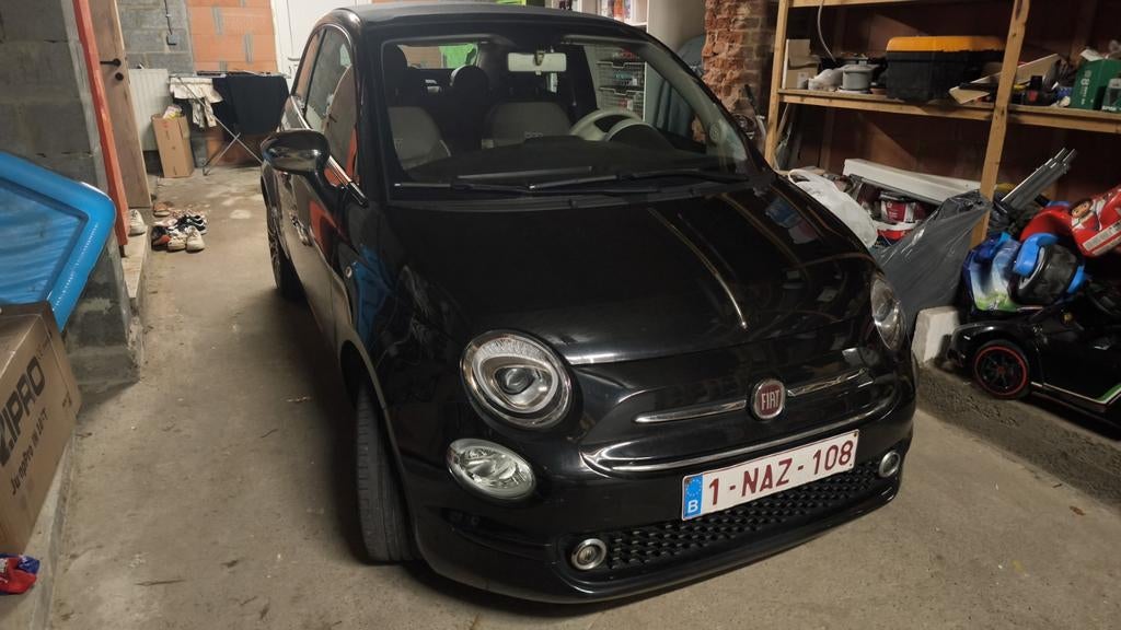 FIAT 500C 2018, Auto's, 4 cilinders, Cabriolet, Zwart, Leder