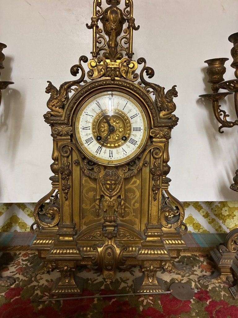 drie delig schouwklok werkende staat, Antiek en Kunst, Ophalen