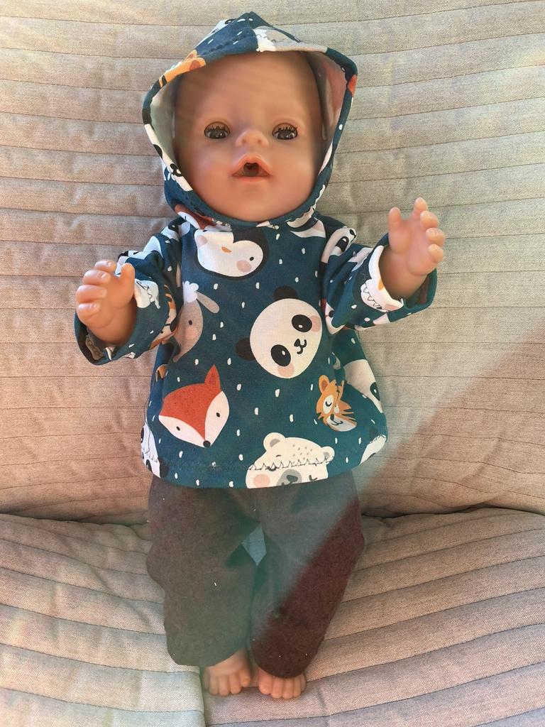 75. Babyborn: Nieuwe hoodie met dieren met bruine broek, Ophalen of Verzenden, Nieuw, Babypop