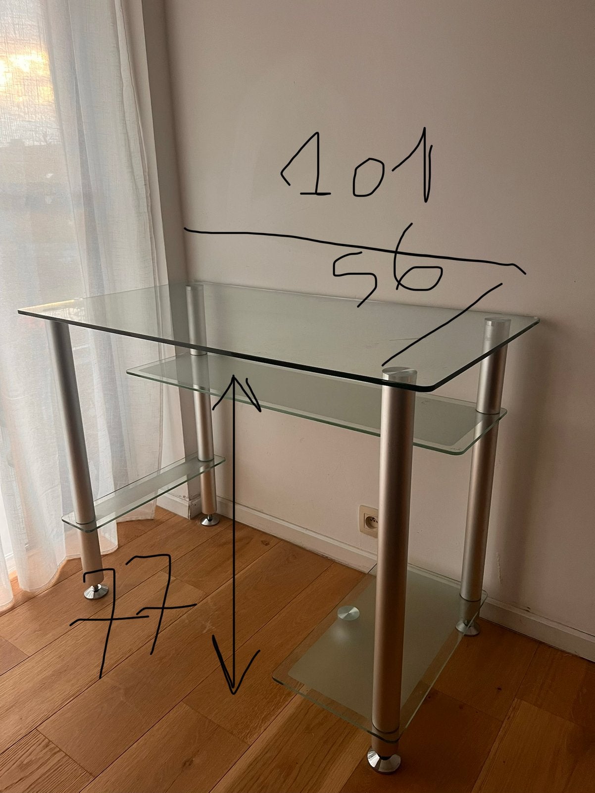 Bureau moderne en verre et métal avec étagères de rangement, Enlèvement, Comme neuf, Verre