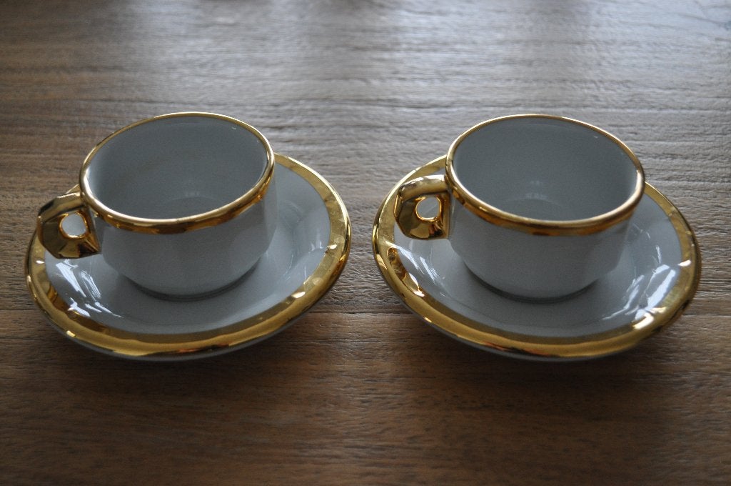 2 vintage kop en schotels met goudrand ZGAN, Enlèvement