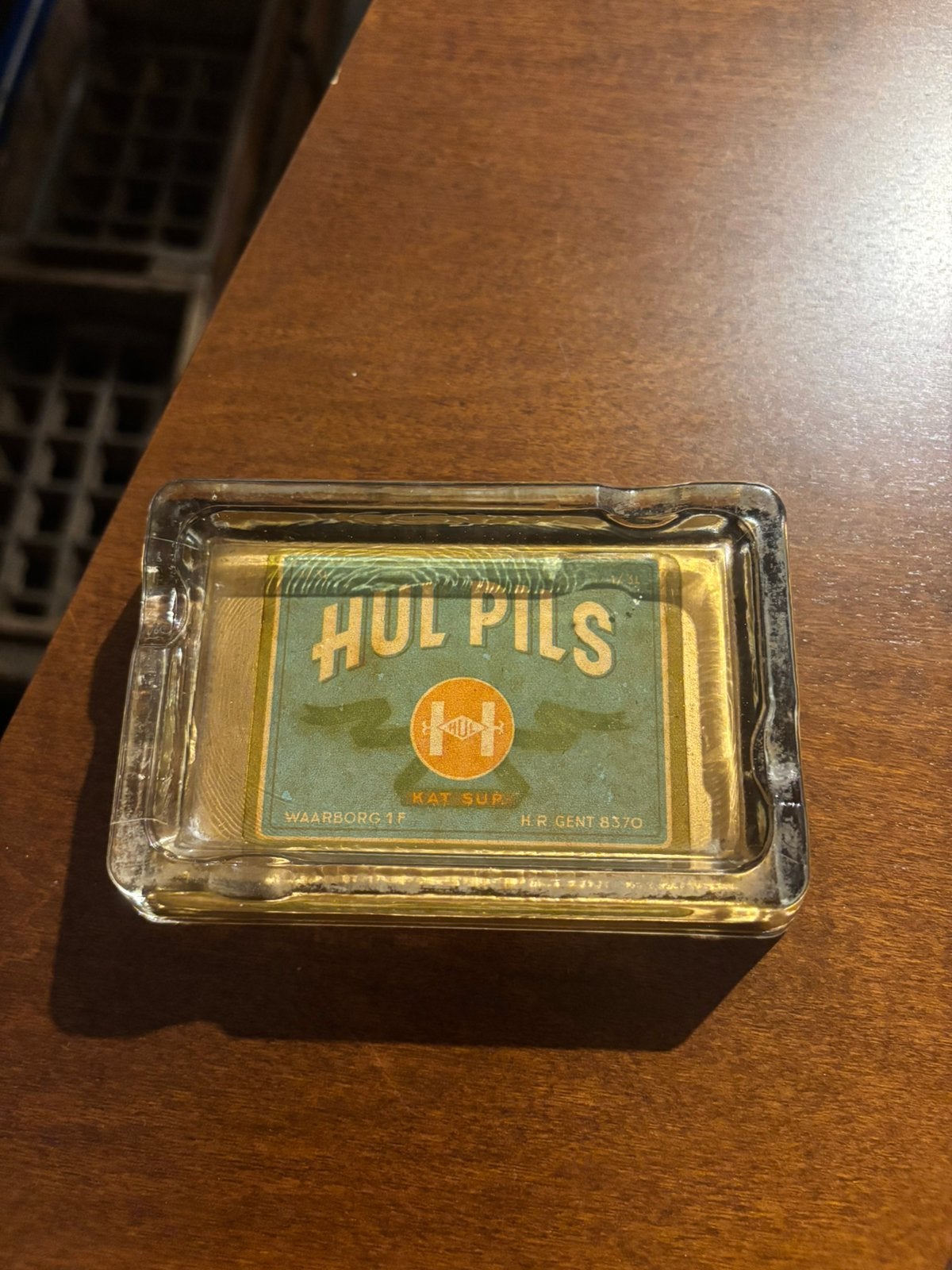 Oude asbak Hul Pils Merelbeke blauw, Verzamelen, Ophalen of Verzenden, Gebruikt, Asbak