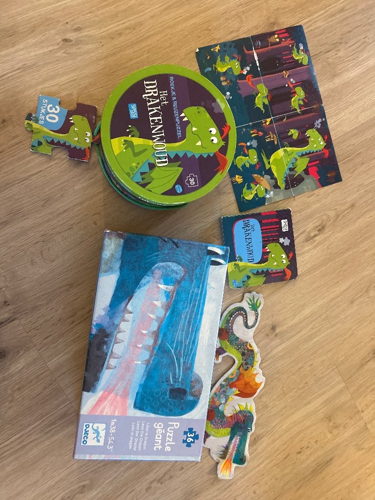 2 Puzzels draken 30/36 stukken, Kinderen en Baby's, Speelgoed | Kinderpuzzels, Ophalen, 10 tot 50 stukjes, Gebruikt, 4 tot 6 jaar
