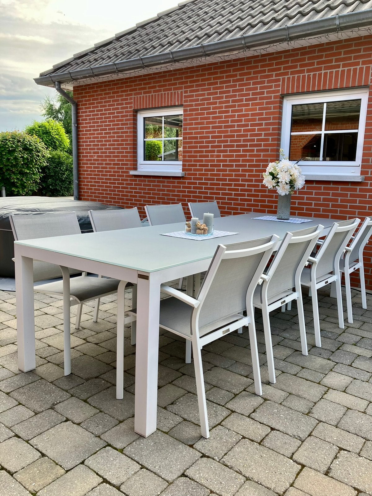 Jati en Kebon Dinnerset 8 tuinset diningset tuin set, Tuin en Terras, Ophalen, Eettafel, Aluminium, Loungeset