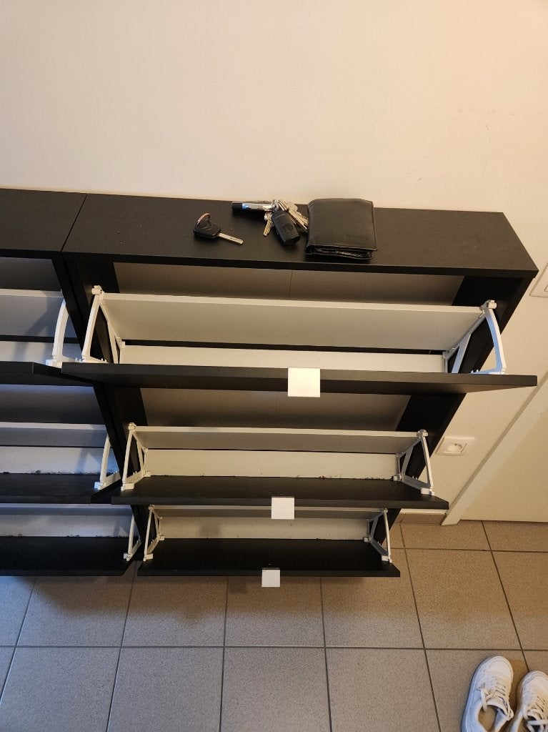 2x zwarte smalle schoenenkast – 6 vakken – ruimtebesparend, Ophalen, Gebruikt