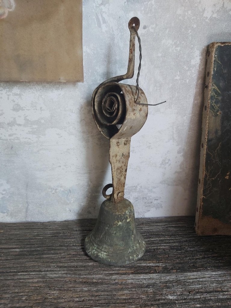 Authentieke oude franse winkel deurbel 30cm, Ophalen of Verzenden, Brons
