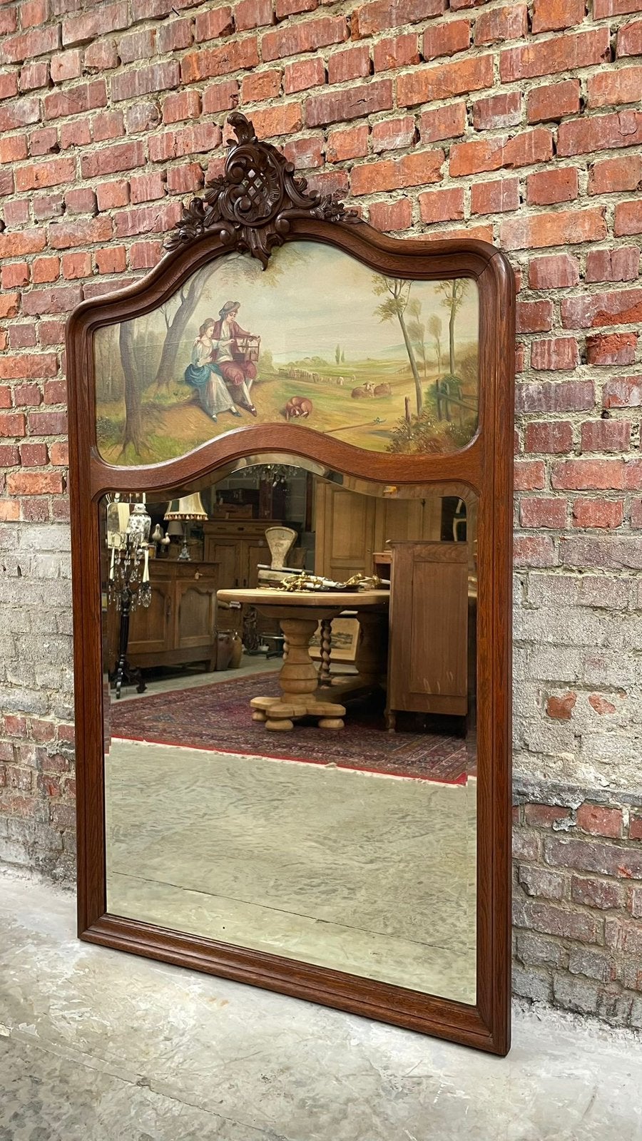 Miroir de cheminée en bois ancien avec panneau de peinture, Antiquités & Art, Enlèvement