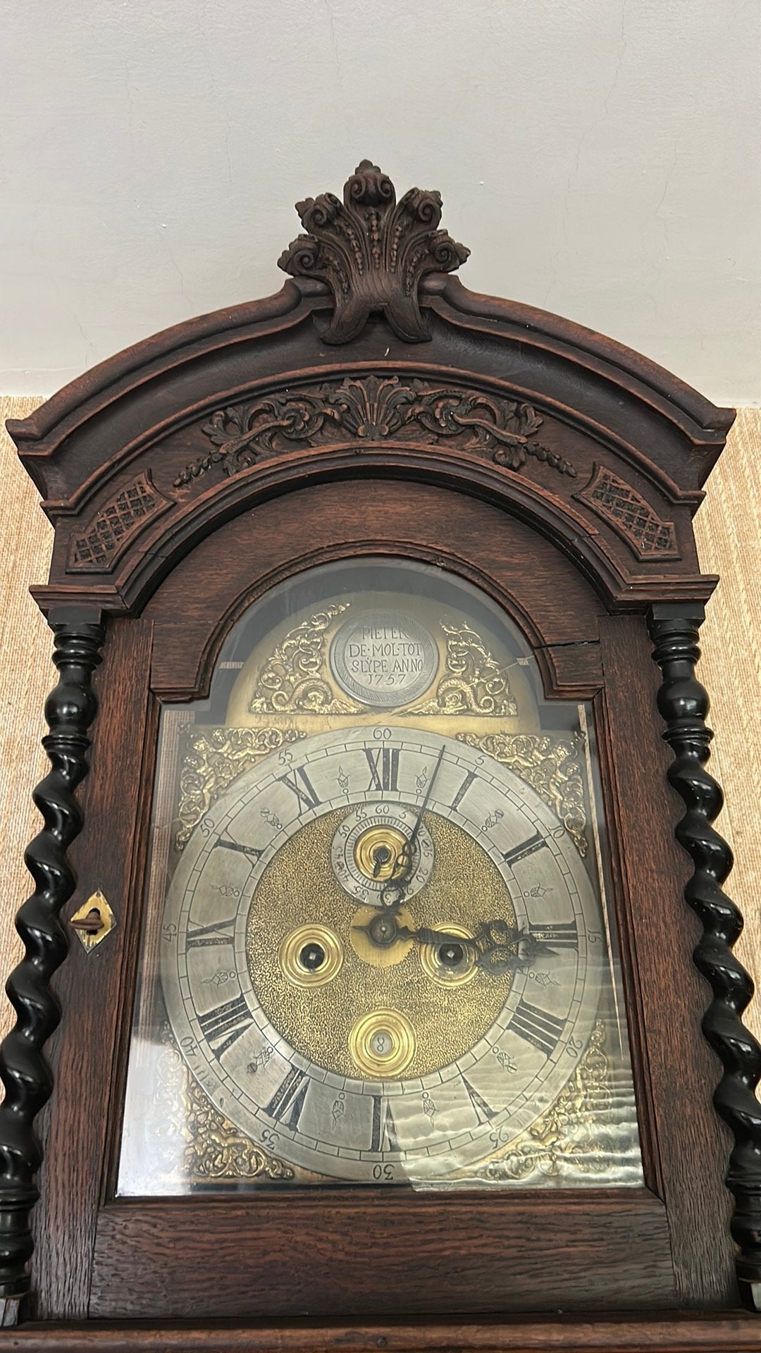 Vlaamse klok slijpe 1757 eiken hout, Antiek en Kunst, Ophalen