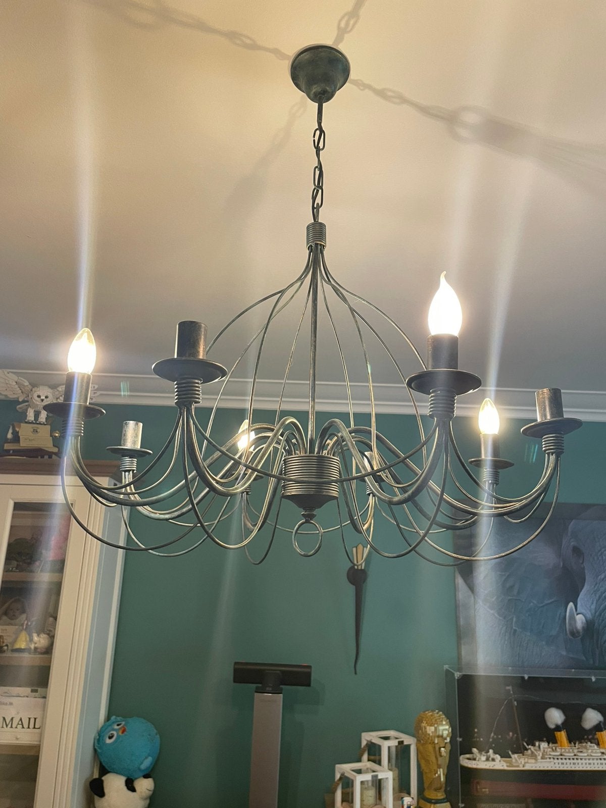 Luster / Kroonluchter 8-armig – Groen Brons, Huis en Inrichting, Lampen | Kroonluchters, Ophalen, Gebruikt, Metaal, Landelijk of klassiek