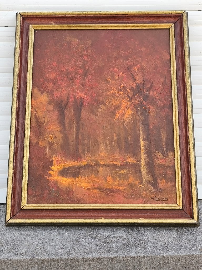 Huile sur toile sous bois signe Maurice fourneau, Antiquités & Art, Enlèvement ou Envoi, Toile