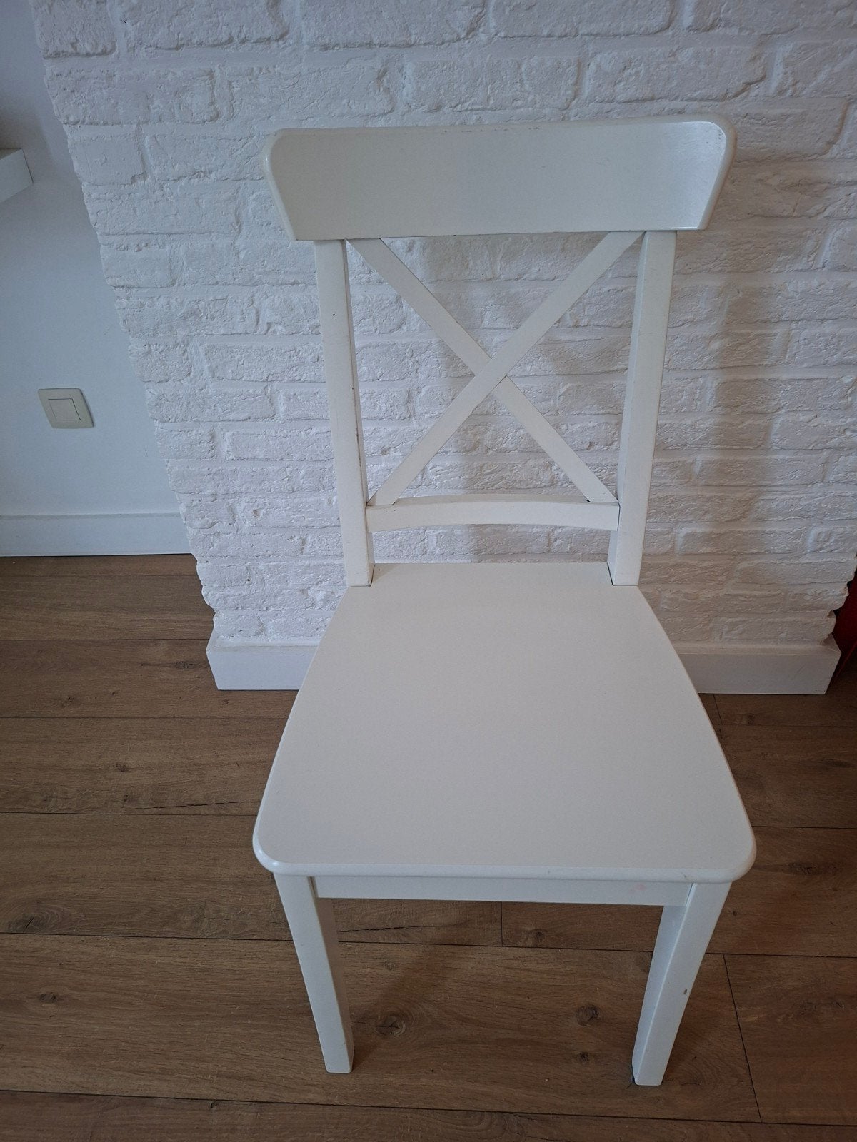 set van 3 witte houten stoelen, Huis en Inrichting, Ophalen, Eén