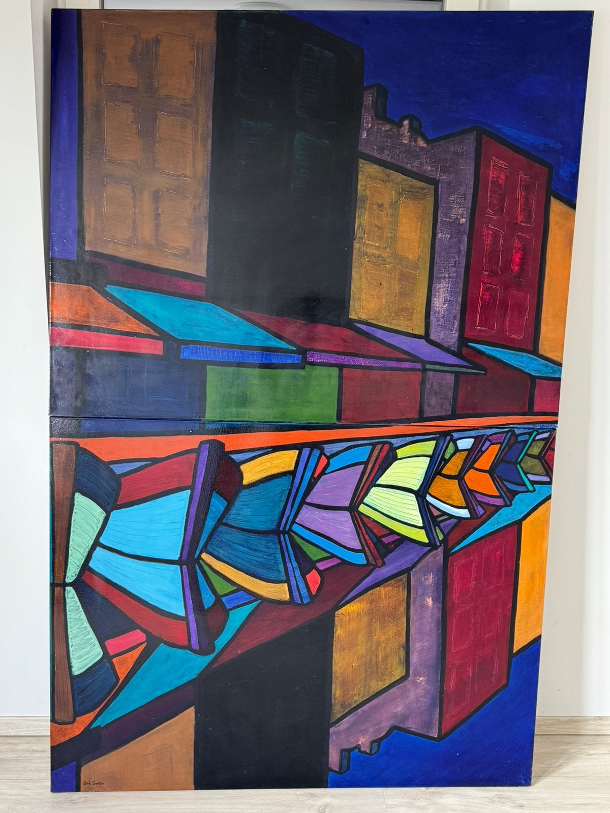Schilderij 2-delig ‘reflectie op het water’, Antiek en Kunst, Kunst | Schilderijen | Abstract, Ophalen