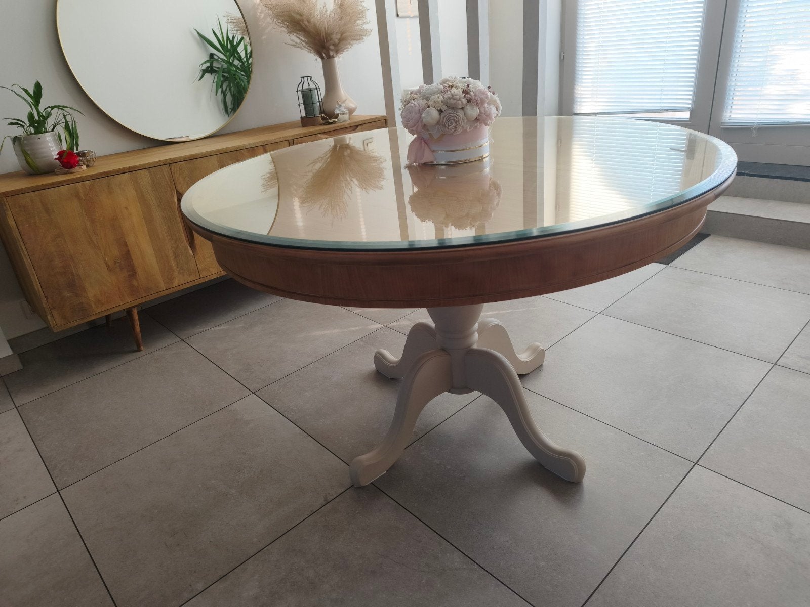 table ronde extensible rénové, 100 à 150 cm, Cerisier, Rond, Comme neuf
