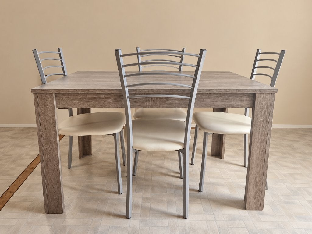 Eettafel 140  90 cm + 4 stoelen, Gebruikt, 50 tot 100 cm, 100 tot 150 cm, Vier personen