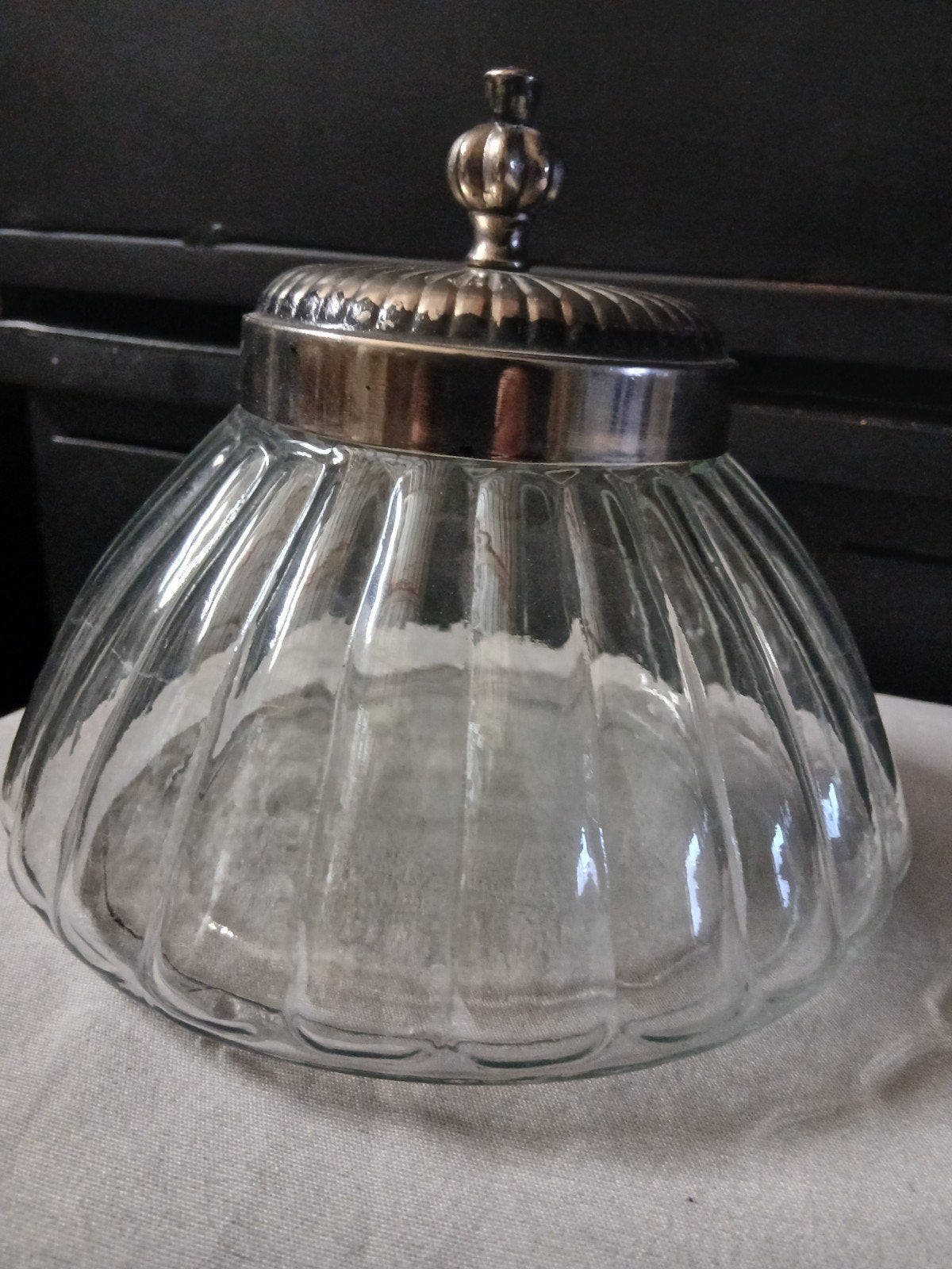 glazen potje met zilver dekseltje., Glas, Ophalen of Verzenden, Nieuw