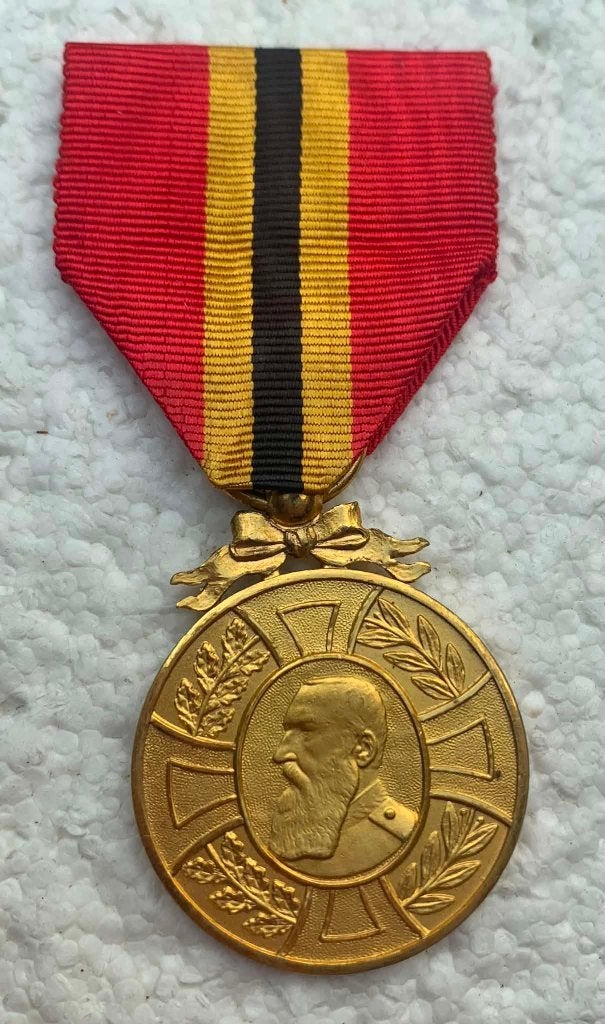 Medaille, Regeerperiode Leopold-II, Mod 1865-1905, 40VJ-dag, Verzamelen, Ophalen of Verzenden, Landmacht, Lintje, Medaille of Wings