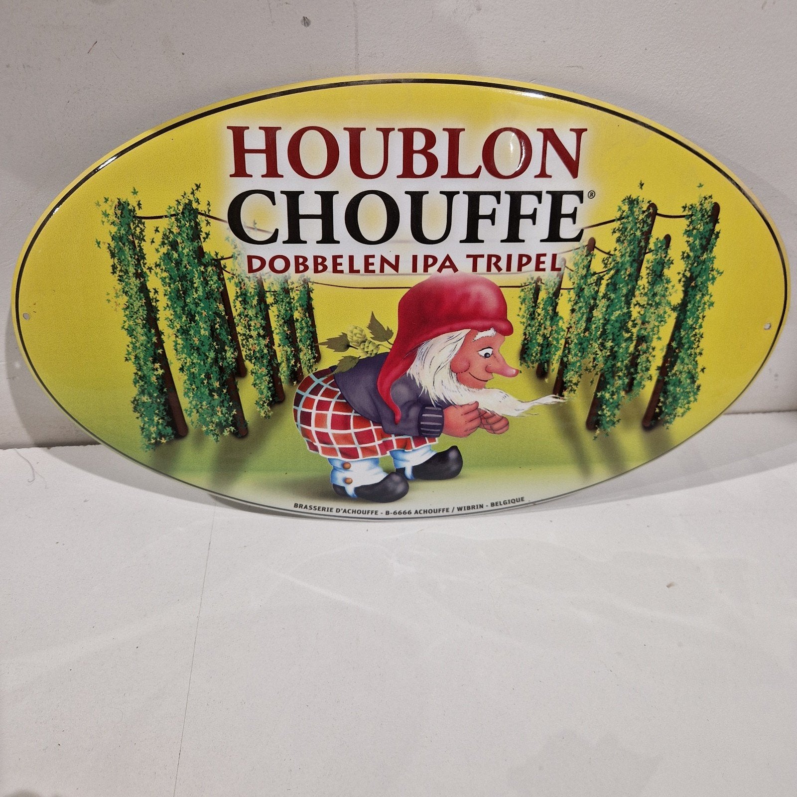 chouffe houblon ,  dobbelen ipa tripel reclamebord, Verzamelen, Ophalen of Verzenden, Zo goed als nieuw, Reclamebord, Plaat of Schild