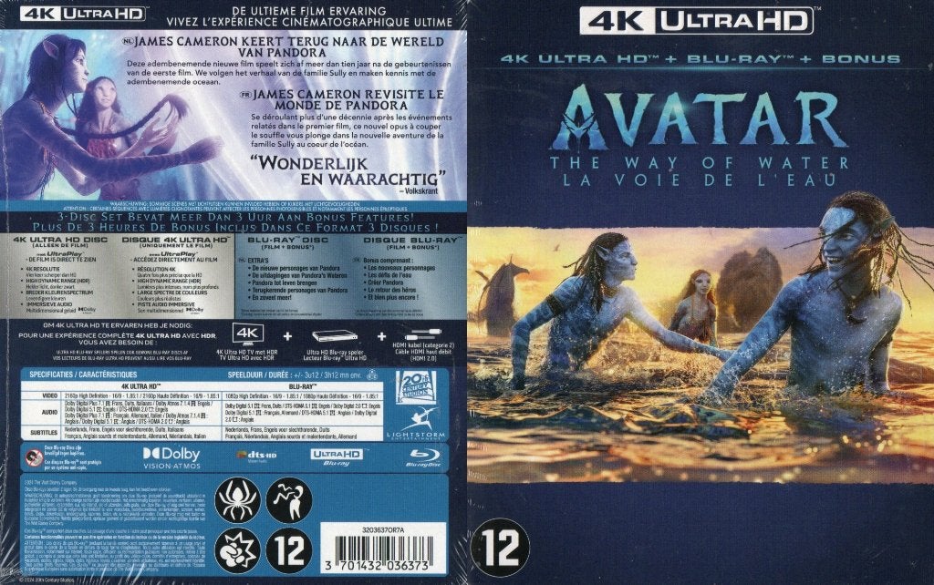avatar  la voie de l’eau (4k ultra-hd + 2 blu-ray ) neuf, Enlèvement ou Envoi, Neuf, dans son emballage, Science-Fiction et Fantasy
