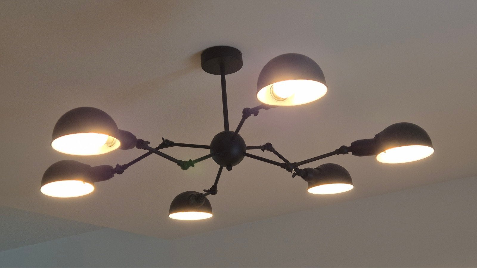 lustre design industriel 6 branches métal noir, Comme neuf, Enlèvement, E27 (grand), Industriel