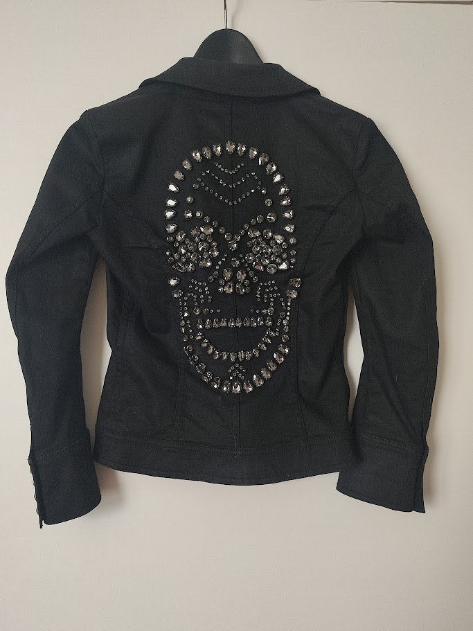 Philipp Plein dames jeansjas – Black Crystal Skull – maat S, Philipp plein, Enlèvement ou Envoi, Taille 36 (S), Comme neuf