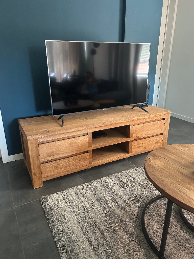 Tv-Kast teak, Ophalen, 150 tot 200 cm, Teakhout, Zo goed als nieuw