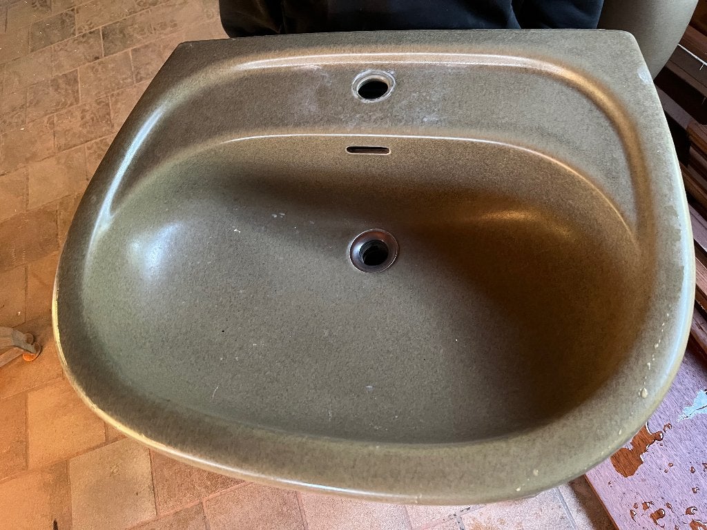 Vintage badkamer wastafel met schapje en toilet, Bricolage & Construction, Sanitaire, Enlèvement, Comme neuf, Pierre, Lavabo
