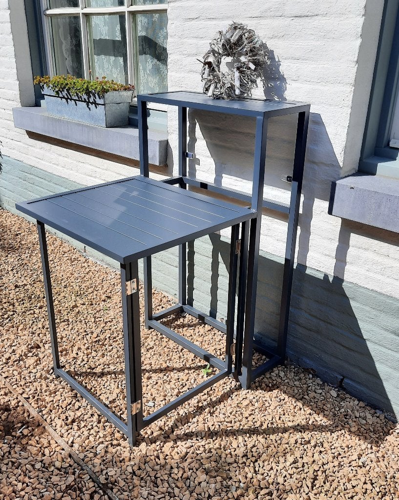 Terrastafel Balcony / metalen tuintafel met wandrek, Ophalen, Gebruikt, Vierkant, Metaal
