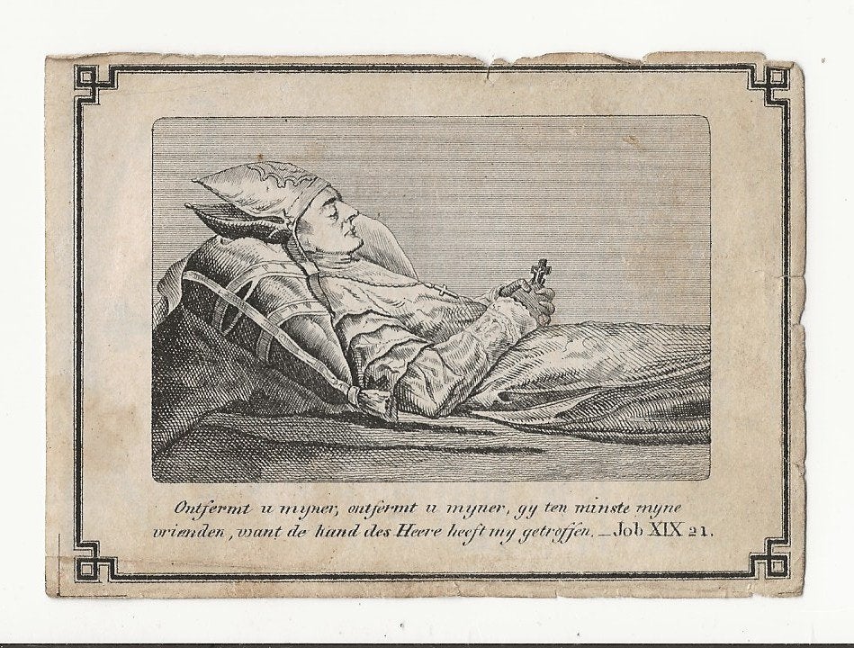 1852 doodsprentje litho sterfbed bisschop van bommel, Collections, Enlèvement ou Envoi, Image pieuse