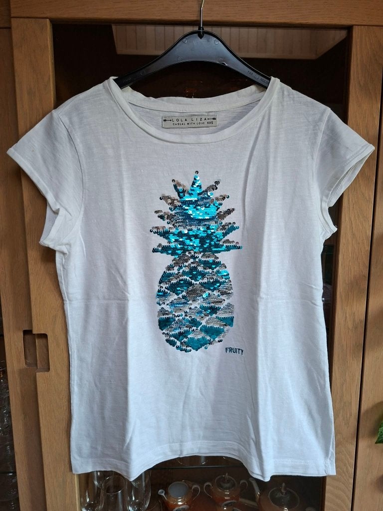 Lola Liza : T-shirt blanc à paillettes (XXS), Manches courtes, Enlèvement ou Envoi, Lola & Liza, Taille 36 (S)