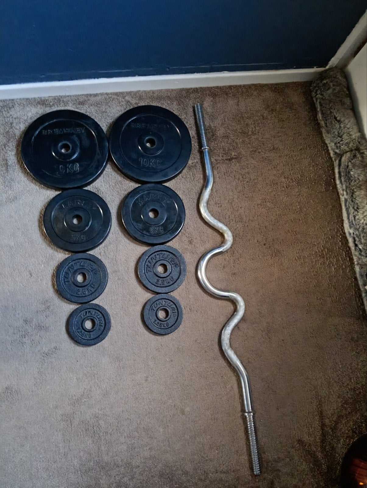 EZ curl bar-set met in totaal 37,5 kg aan gewichten, Sport en Fitness, Ophalen, Gebruikt, Armen