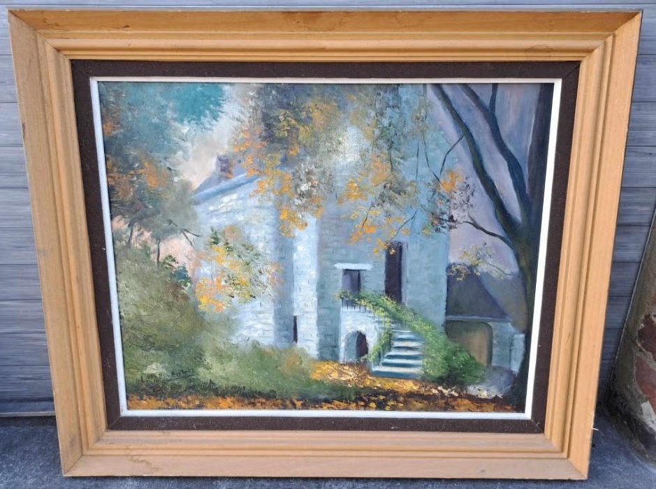 huile sur panneau maison signe Léon van den bulcke, Enlèvement ou Envoi, Panneau