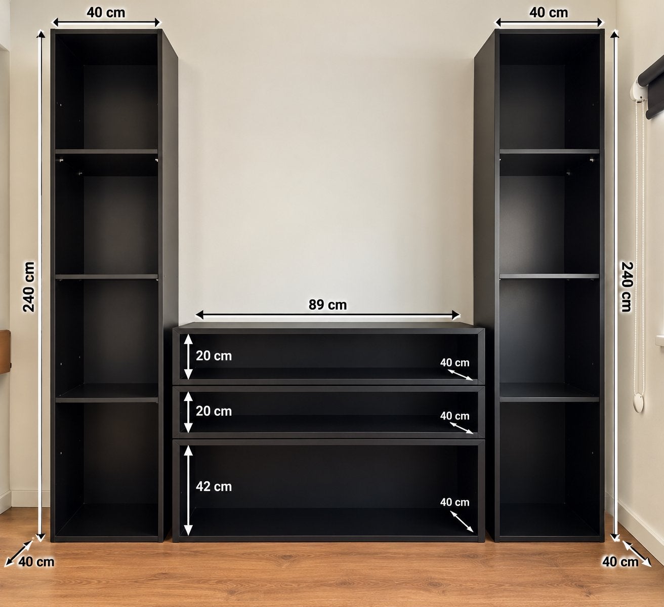 Zwarte kastenset – 5 delen – compleet, Huis en Inrichting, Ophalen, Gebruikt, 200 cm of meer, 150 tot 200 cm