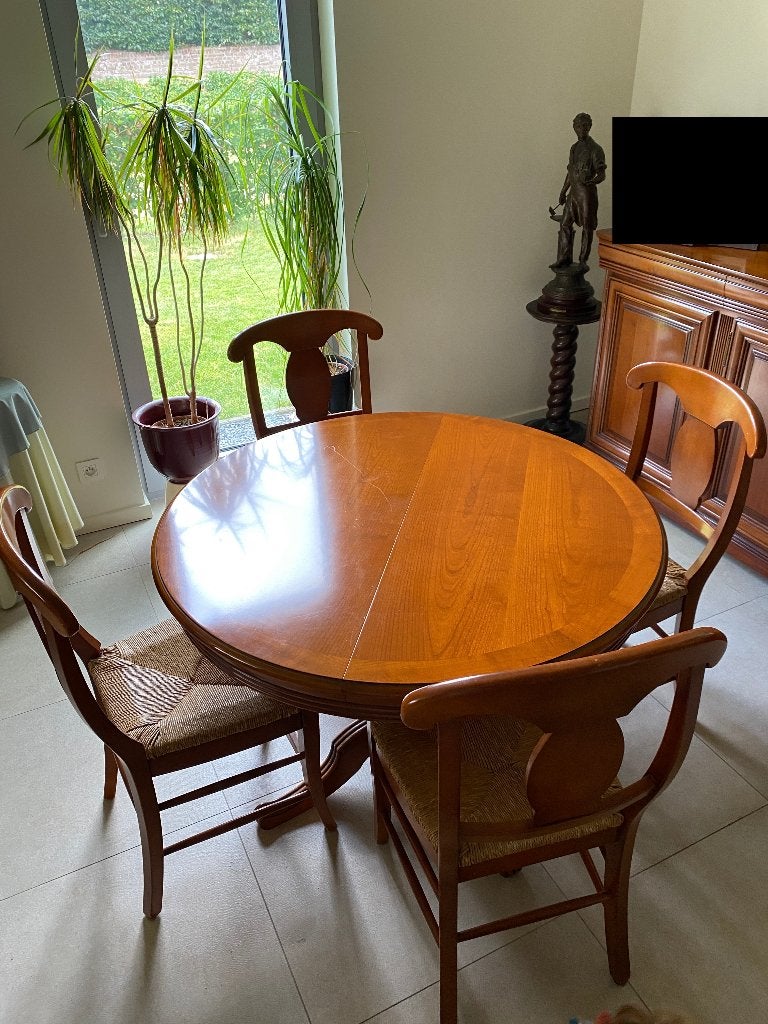 Volledige leefruimte interieur 5-delig, Huis en Inrichting, Complete eetkamers, Ophalen, Gebruikt, Gelakt donker kerselaar., 4 tot 6 stoelen