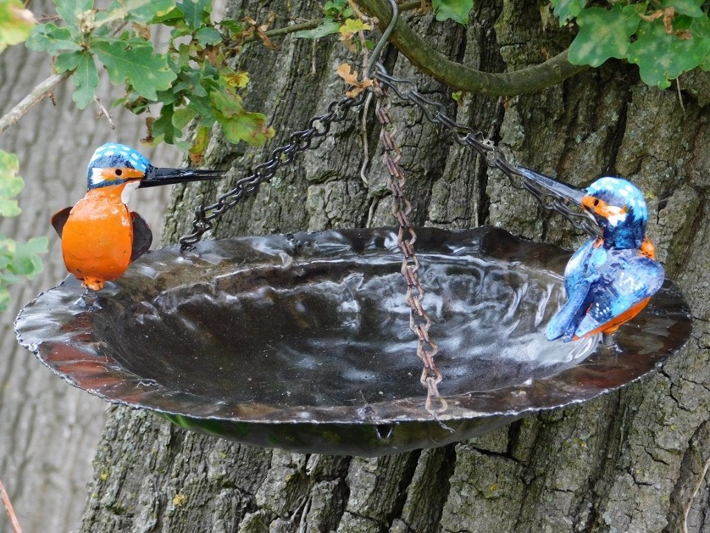 Hangende Voederschaal / Vogelbad met Vogels en Ketting, Ophalen of Verzenden
