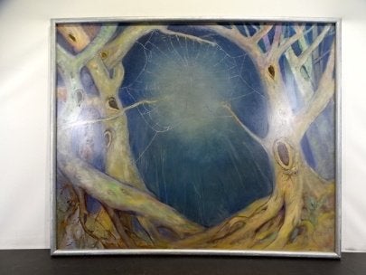 mooie schilderij   spinnenweb, Antiek en Kunst, Ophalen, Olieverf, Abstract
