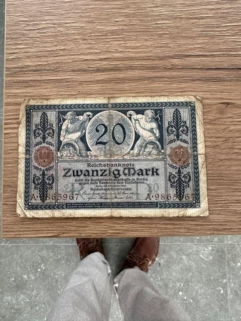 billet Zwanzig Mark Reichsbanknote A9865967, Enlèvement ou Envoi, Allemagne, Billets en vrac