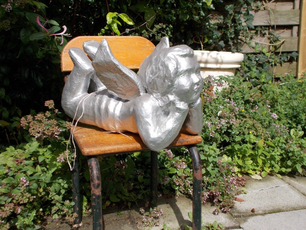 Grote 35 cm vintage papiermaché engel etalagefiguur deco, Antiek en Kunst, Ophalen of Verzenden