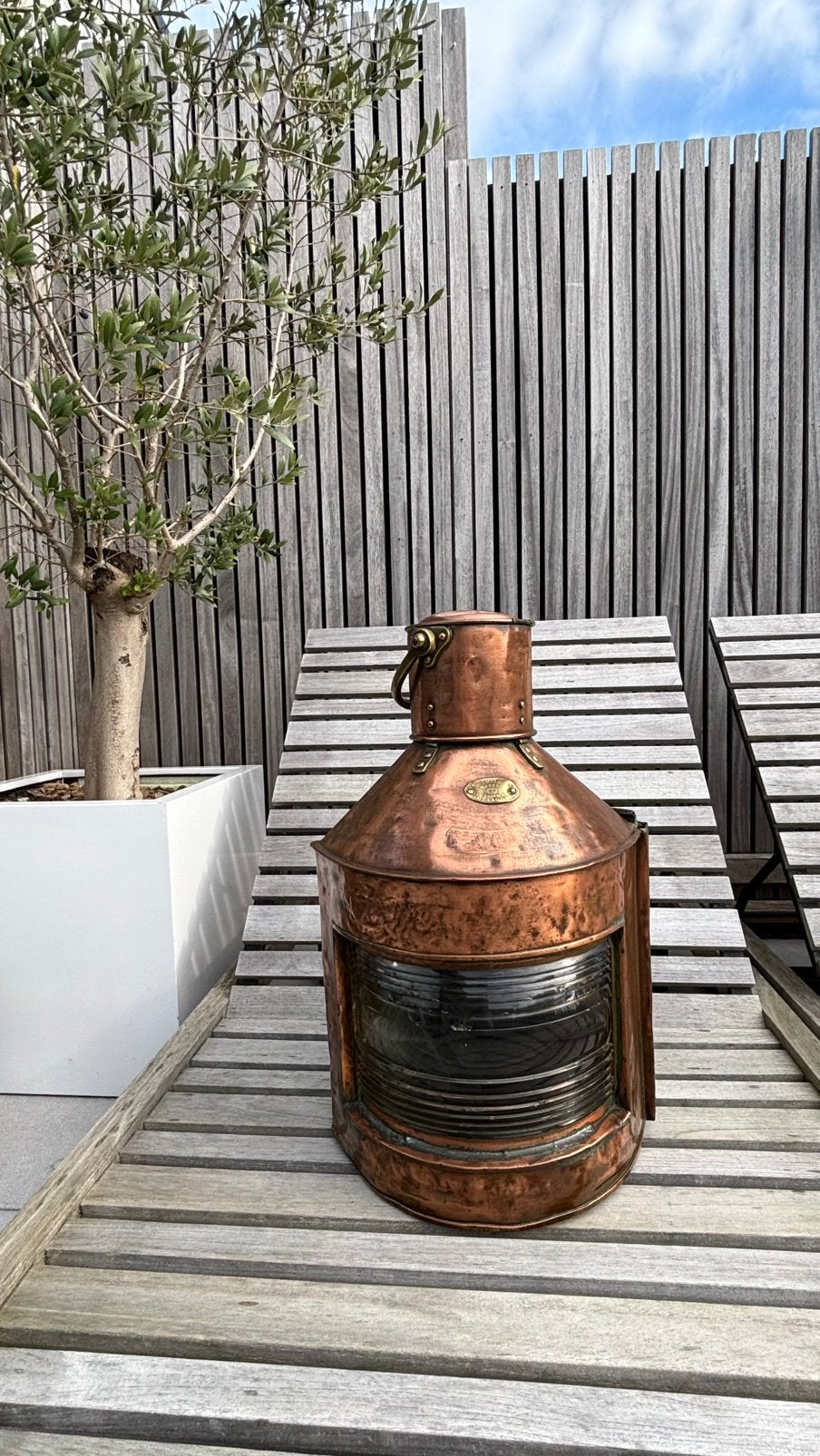 Solid copper brass starboard lantern, Antiek en Kunst, Ophalen