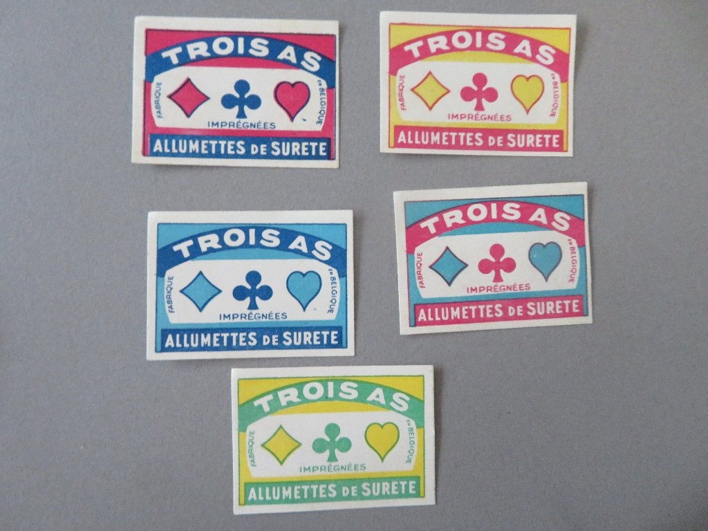 5 lucifer etiketten labels 3 trois as in 5 kleuren, Verzamelen, Ophalen of Verzenden, Zo goed als nieuw, Luciferdoosjes of -merken
