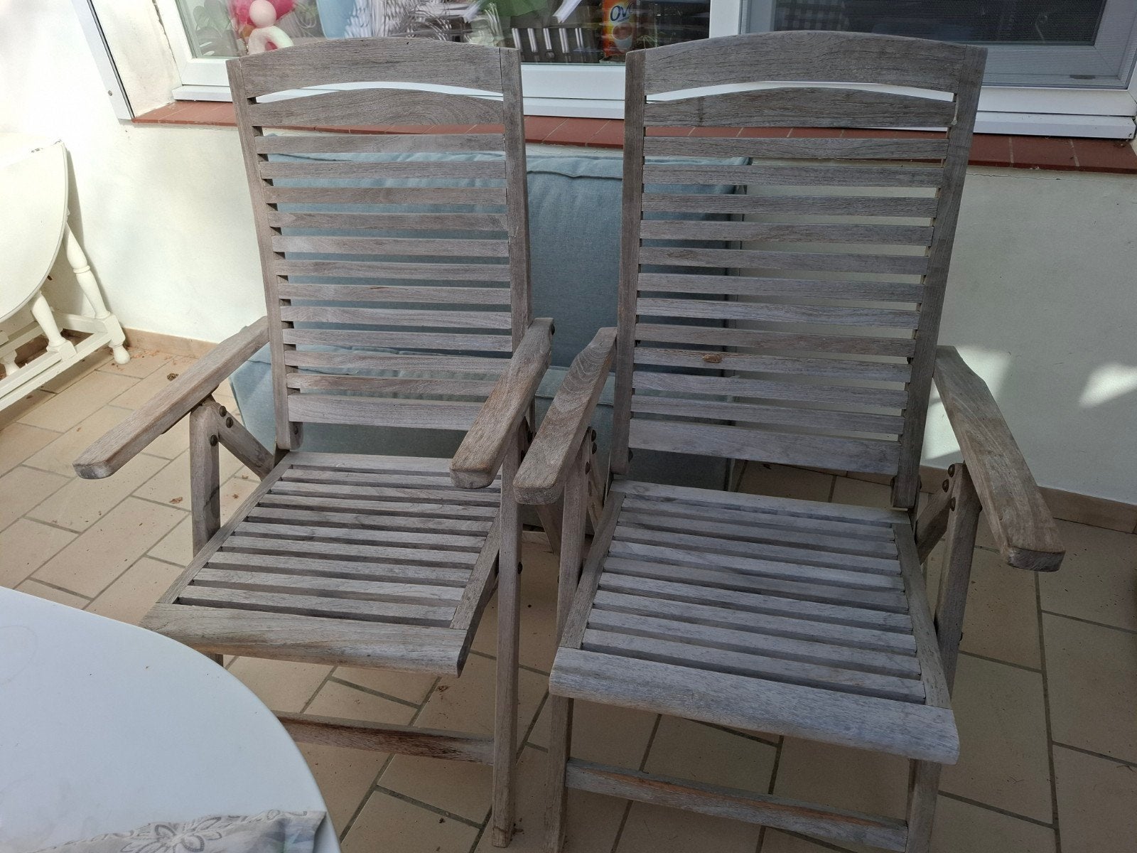 2 houten tuinstoelen met gratis kussens, Jardin & Terrasse, Enlèvement, Utilisé, Bois, Ajustable