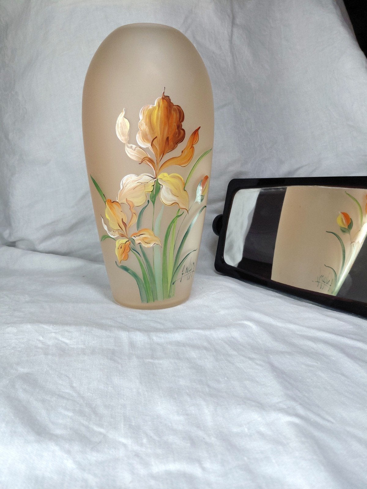 Grand vase / Pied de lampe Art Nouveau signé J. NALDY 31 cm, Ophalen, Glas, Zwart