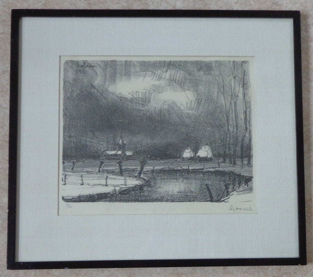 VIC DOOMS / LATEM / ZW-W LITHO / 53x59cm / KADER / SIG, Gesigneerd, Ophalen of Verzenden, Lithografie