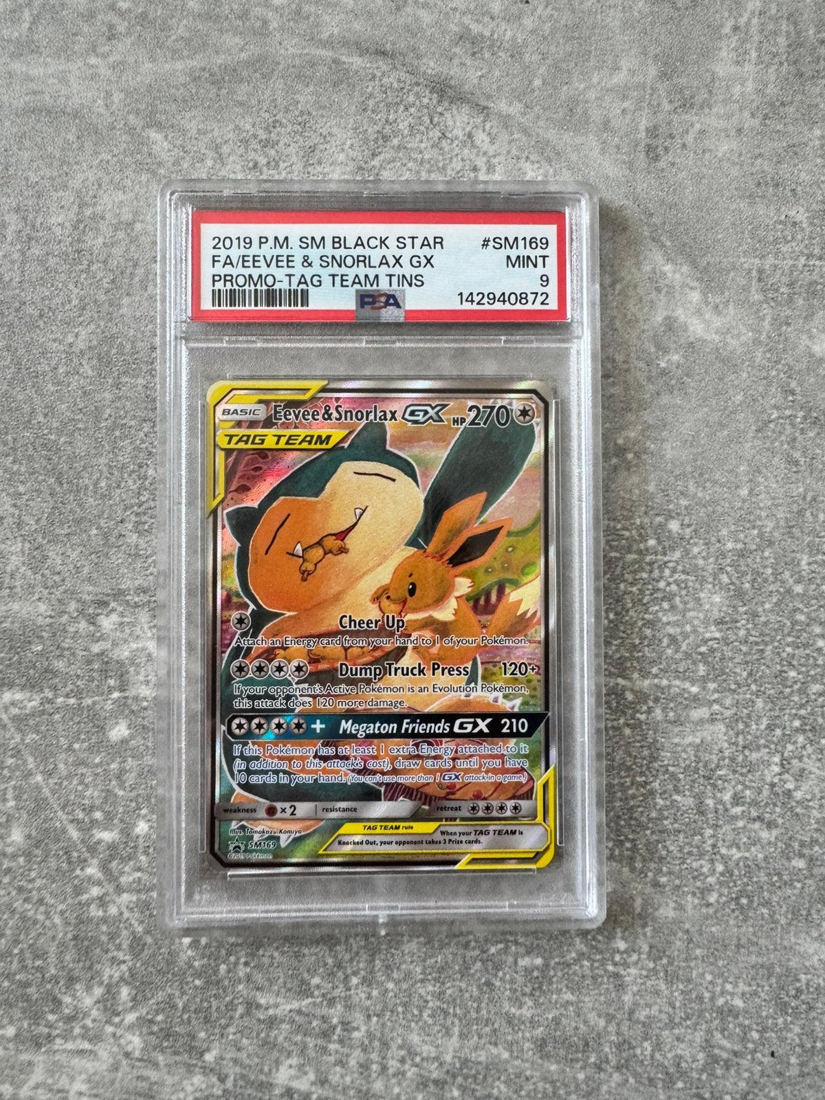 PSA 9 Eevee & Snorlax GX #SM169, Ophalen, Zo goed als nieuw