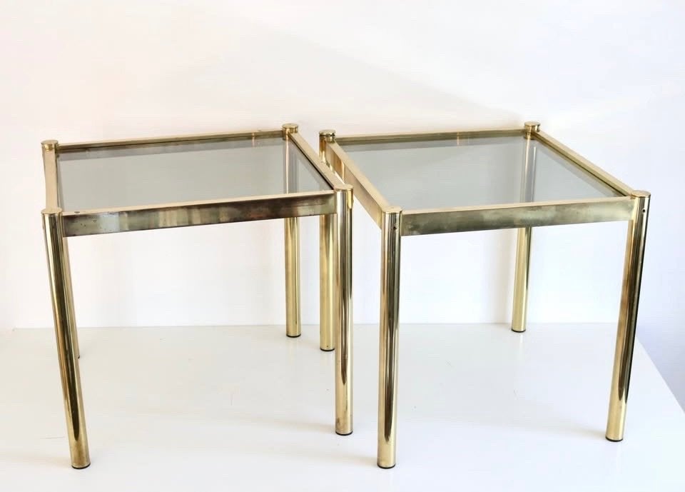2 x Hollywood Regency Coffee Table - Messing Bijzettafels, Enlèvement