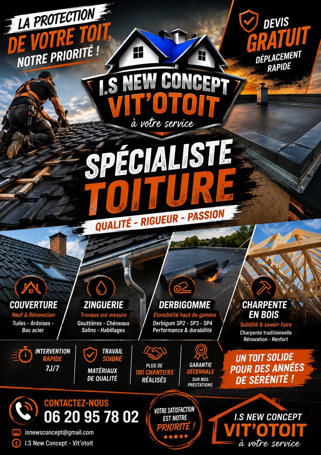 Toiture , charpente , ramonage, Bricolage & Construction, Enlèvement ou Envoi, Neuf