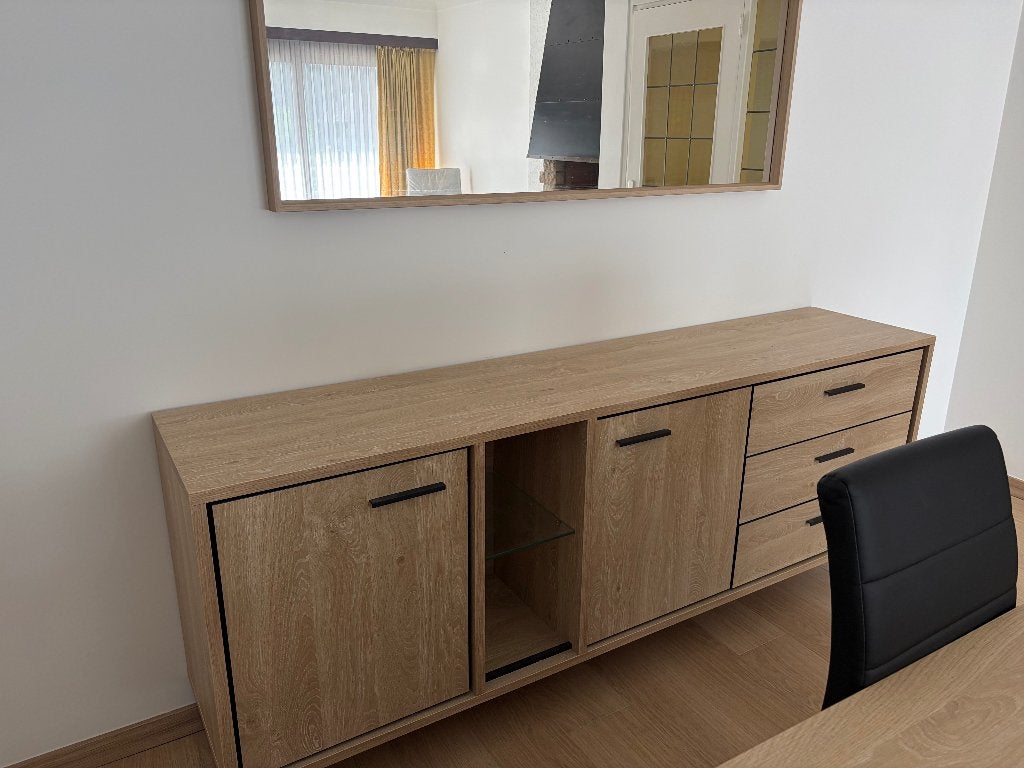 Grand buffet enfilade chêne & métal (205cm) - État neuf, 25 à 50 cm, 200 cm ou plus, Moins de 100 cm, Comme neuf
